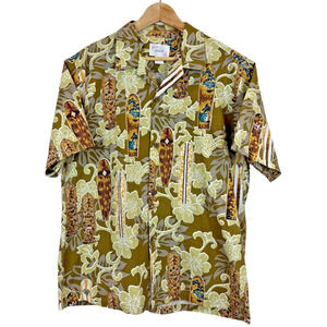 Vintage Howie Hawaiian Shirt Men XL Tiki Surf Board Wooden Buttons Camp Hibiscus